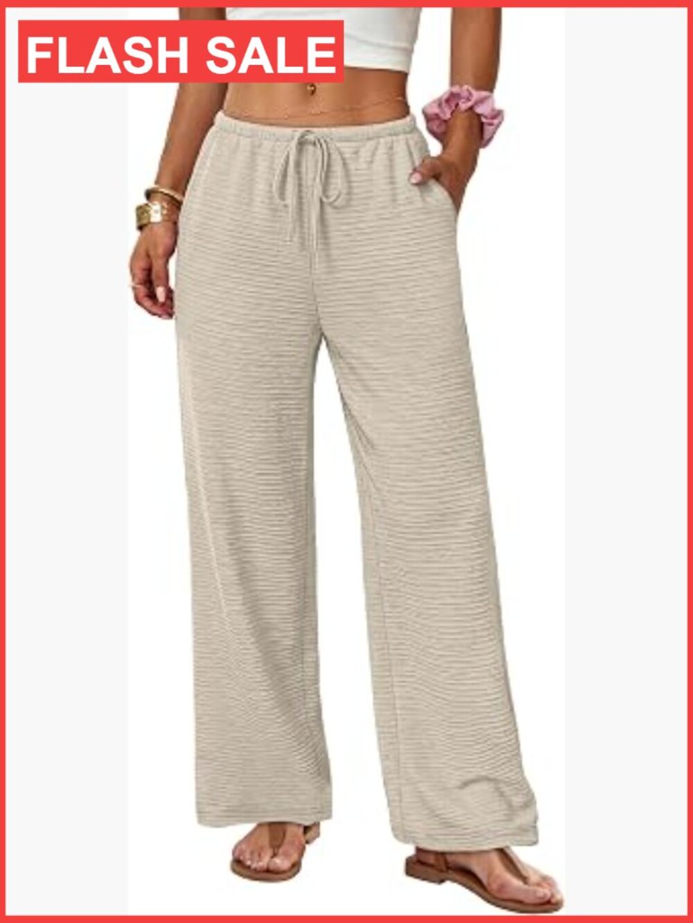 Wide Leg Palazzo Pants Women High Waist Drawstring Elastic Waist Summer Casual